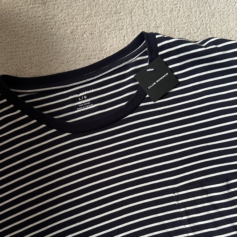 Club Monaco Navy and White Striped Men's Shirt! - Picture 2 of 8